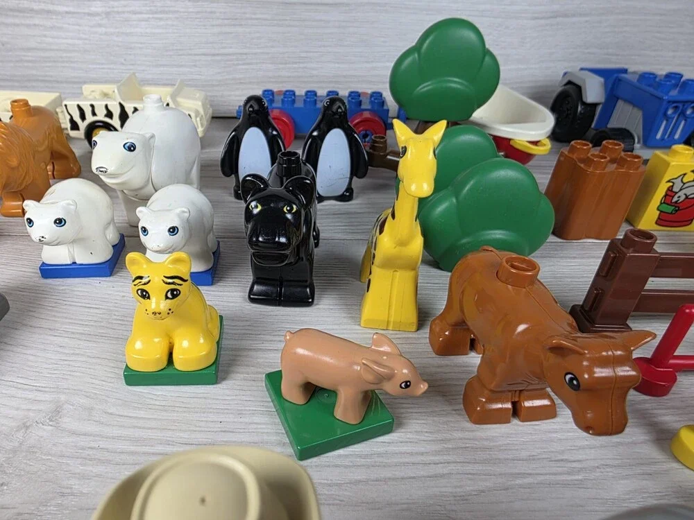 Vtg Lego Duplo Lot Of Animal Zoo Farm Replacement 45 Pcs People Lions Hippo SU6